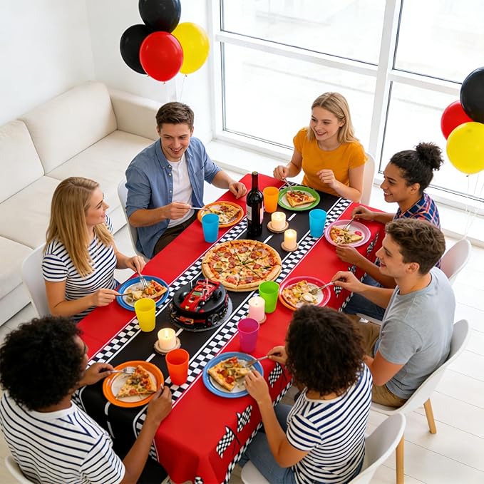 Slergut Race Car Birthday Party Decorations, 8 Pack Racing Car Tablecloth Checkered 54"x108", Race Cars Decorations Party Supplies Favors, Cars Birthday Decoration for Boys Baby Shower