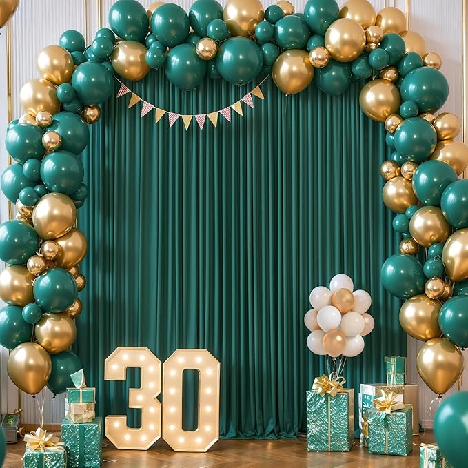 24x10FT Hunter Green Backdrop Curtains for Wedding Parties, Wrinkle Free Polyester Photography Backdrop Drapes for Baby Shower Birthday Parties Stage Background Stand Decorations 4x10ft,6 Panels