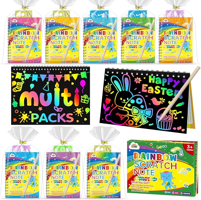 ZMLM 48 Pack Scratch Art Party Favors: Birthday Party Favors for Kids 4-8, Bulk Rainbow Scratch Notebook Paper Pads, Goodie Bags Stuffers Girls Boys Classroom Gifts Crafts Toys Easter Basket Stuffers