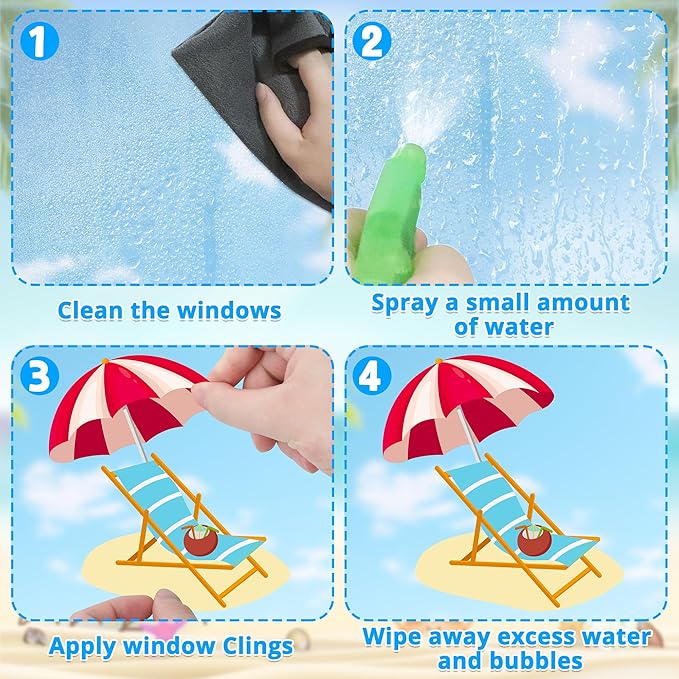 9 Sheets Summer Window Clings, Double Sided Summer Window Clings for Glass Windows, Hello Beach Decals, Sun Watermelon Pattern Stickers for Home Office Accessories Decorations