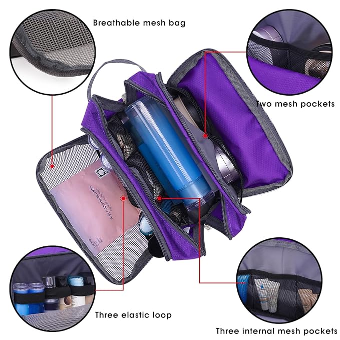 Toiletry Bag for Men Hanging Dopp Kit Water Resistant Shaving Bag Small Toiletry Bag for Traveling (Dark Purple)