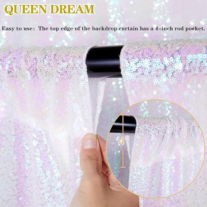 Backdrop Curtains Iridescent Sequin Fabric 3 Pieces 2ftx8ft Glitter Fabric for Party Photography Backgrounds