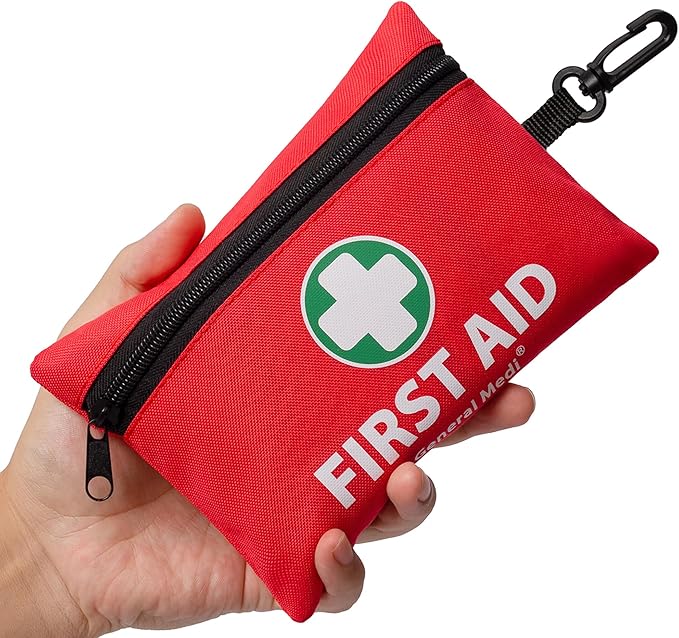 General Medi Mini First Aid Kit, 110 Piece Small First Aid Kit - Includes Emergency Foil Blanket, Scissors for Travel, Home, Office, Vehicle, Camping, Workplace & Outdoor (Red)