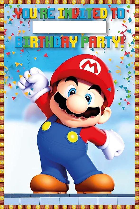 Set of 30 Classic Video Game Themed Happy Birthday Invitation Cards & Envelopes - Lightweight (230g), Postcard Style Invites for the Perfect Party Pack