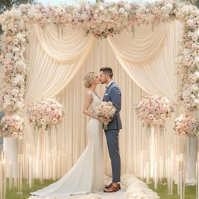24x10FT Champagne Backdrop Curtains for Wedding Parties, Wrinkle Free Polyester Photography Backdrop Drapes for Wedding Baby Shower Birthday Parties Stage Background Stand Decorations 4x10ft,6 Panels