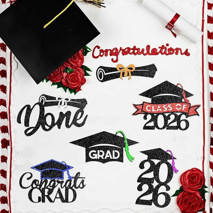 24 Pack 2026 Congrats Grad Cupcake Toppers Set, Graduation Cupcake Decor, Class of 2026 Cupcake Picks for Senior High School College Grad Party Decorations Supplies(Black with Gold) A