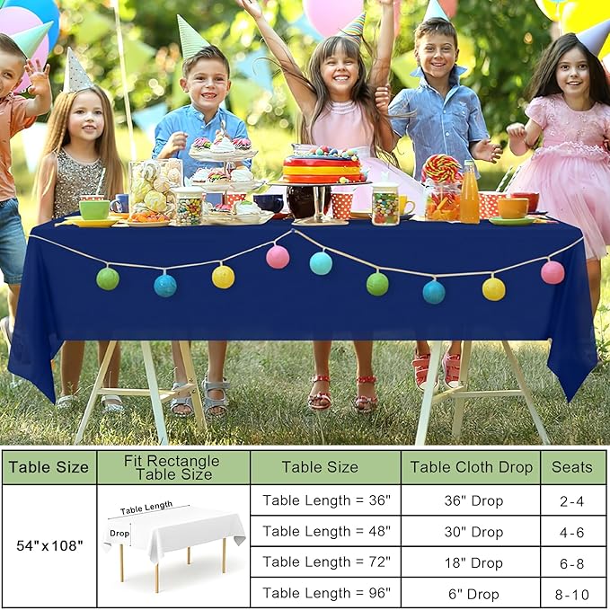 misaya 10 Packs Disposable Plastic Table Cloth, 54 x 108 Inch Waterproof Rectangle Tablecloth, Leakproof & Sturdy Decorative Table Covers for Easter, Picnic, Party and Outdoor, Navy
