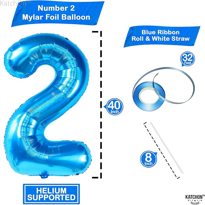 KatchOn, Big Blue Number 2 Balloon - 40 Inch | Baby Shark Birthday Decorations 2nd Birthday Boy | Blue 2 Balloon Number | Balloon for Ocean Party Decor | Number Balloons for Anniversary Decorations