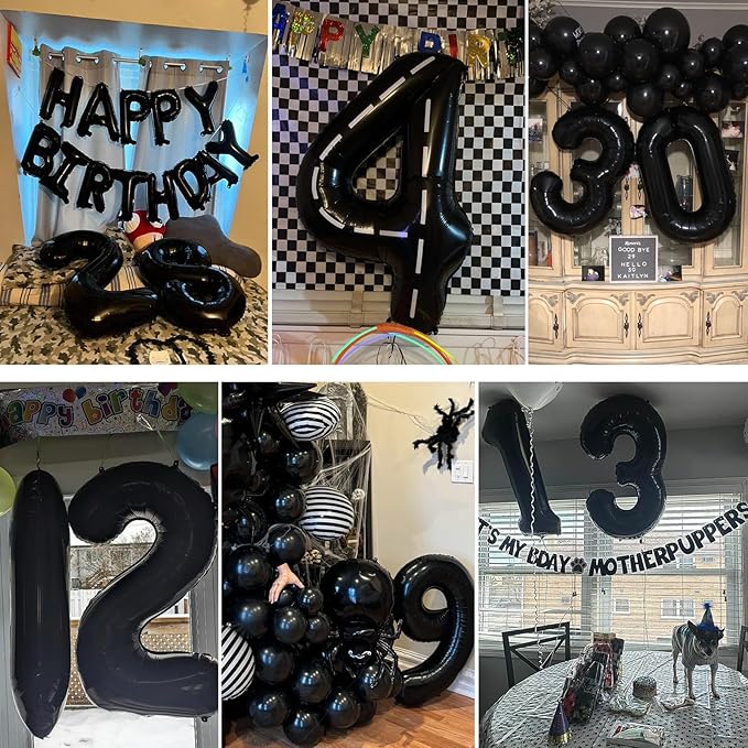 Smlpuame 40 inch Number Balloon 0-9 Black Large Number 12 Balloons,Digital Balloons for Birthday Party Celebration Decorations Supplies, Helium Foil Number Balloons for Wedding Anniversary