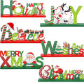Hommtina 6 Pcs Table Decorations, Merry Tabletop Wooden Sign Indoor Decorations for Dinner Party Coffee Table