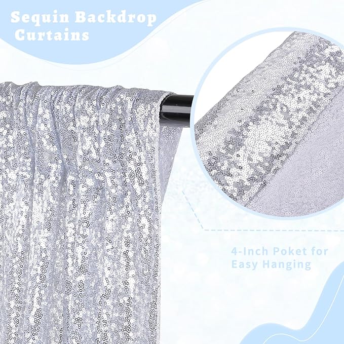 B-COOL Silver Sequin Backdrop Curtains 2 Panels 2ftx8ft Birthday Sequin Curtain for Background Silver Drapes for Birthday Party Baby Shower Photography Decorations