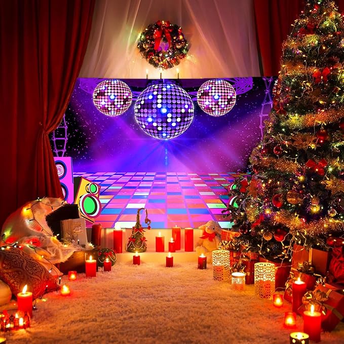 Dance Party Backdrop Retro 80s 90s Theme Stage Dance Ball Music Birthday Party Decoration DJ Photography Background 12 x 10 ft for Baby Shower Picture Photo Shoot Polyester Fabric, Blue