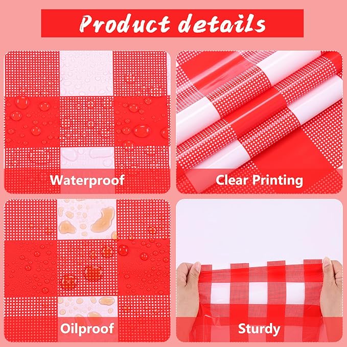 Kesfey Red and White Checkered Tablecloths 3 Packs Red Gingham Plastic Table Cloths 54 X 108 Inches Disposable Waterproof Party Picnic Table Covers Rectangle Checkered Tablecover for Birthday Decor