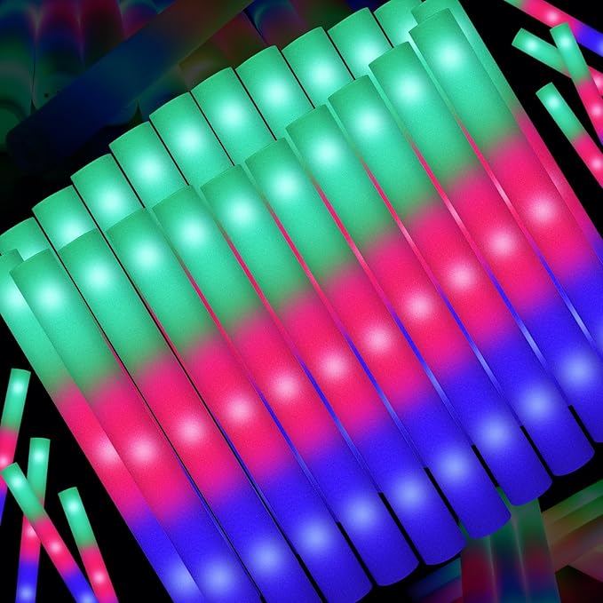 44 PCS Foam Glow Sticks Bulk with 3 Modes Colorful Flashing, Glow Sticks Pack, Foam Light Up Sticks, Glow in Dark Party Supplies for Wedding, Raves, Party, Halloween, 4th of July