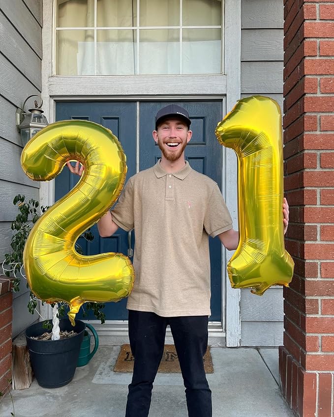 21 Balloon Number, Gold Number 21st Birthday Balloons 40 Inch, 21 or 12 Years Old Gold Birthday Decorations for Men Women Him Her Him Her, 21st Anniversary Decorations