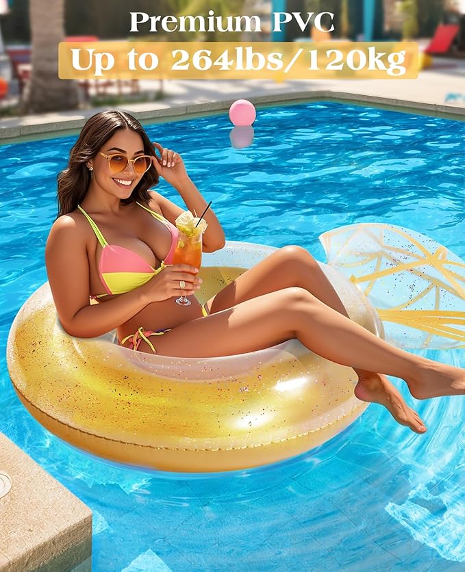 HeySplash Pool Floats, Inflatable Diamond Ring Pool Float, Large Engagement Ring Floatie for Bachelorette Party, Swim Tube River Lake Wedding Bride Stagette Decor Fun Toy Raft for Adults,Yellow