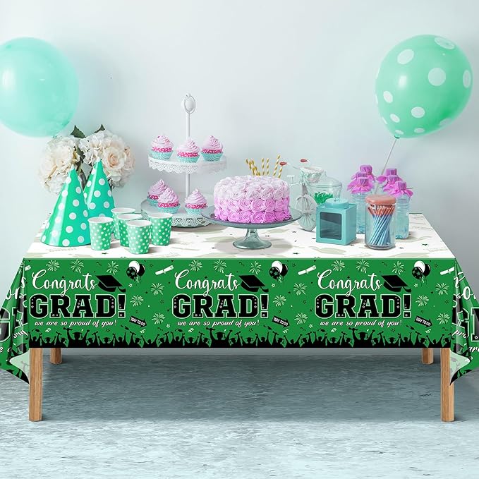 12Pack Graduation Tablecloth Party Decorations, Class of 2026 Congrats Grad Plastic Tablecover Party Supplies, Green Rectangle Graduation Table Decorations for College High School Party, 54 x 108 Inch