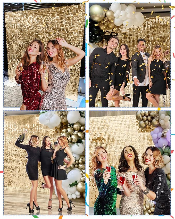 Light Gold Shimmer Wall Backdrop 36 Panels Cover 6 x 6 Ft, Photo Backdrops for Wedding,Anniversary,Birthday,Party Decoration