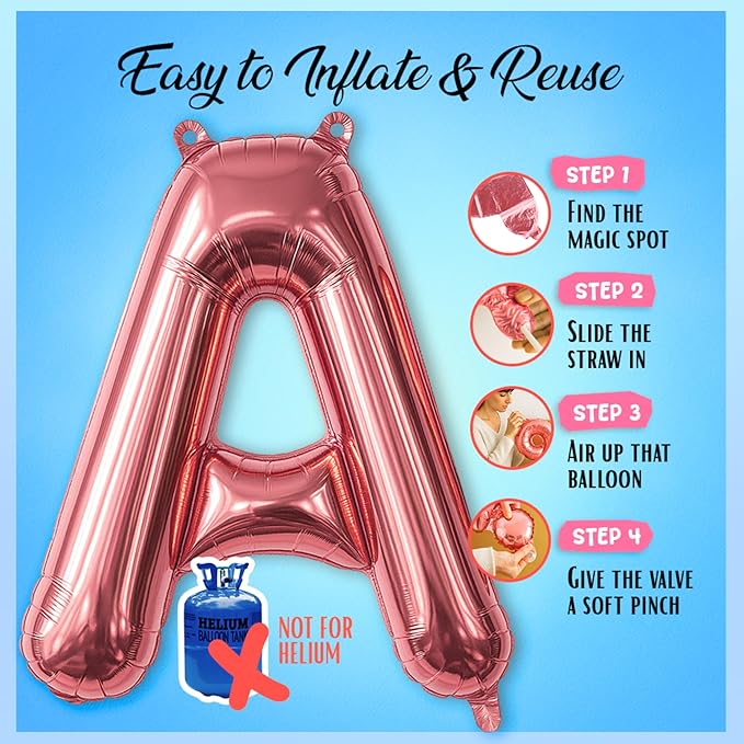 [52pcs] Rose Gold Letter Balloons - 2 Full A-Z Sets For Rose Gold Letter Balloon Banner | Alphabet Ballons | 16 inch Foil Ballon | Customized Name Balloon Letters for a Birthday, Graduation, Wedding