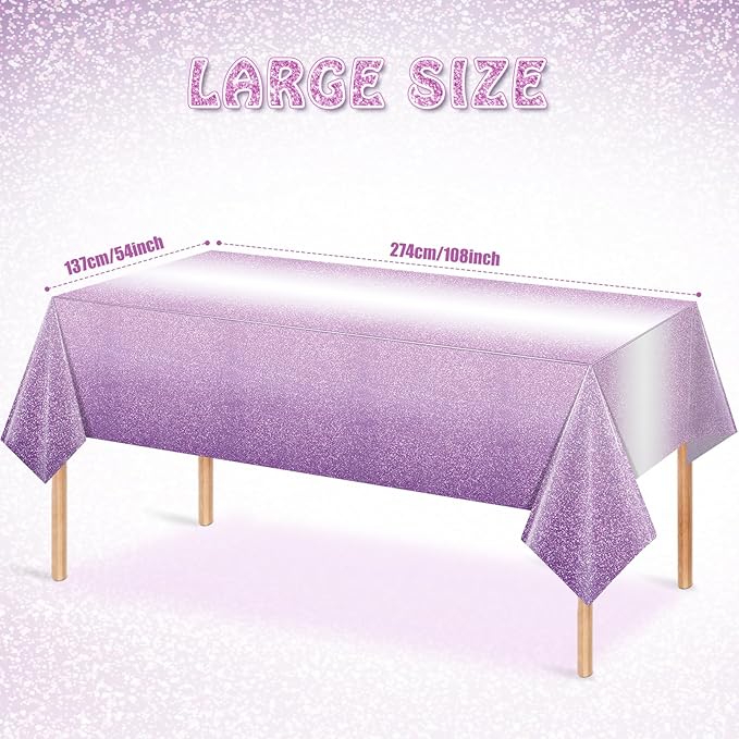 FunnyPars 3 Pack Ombre Purple Plastic Tablecloth for Parties, Gradient Pastel Disposable Rectangle Table Cover, Wedding Birthday Anniversary Decor, 54x108 Inch