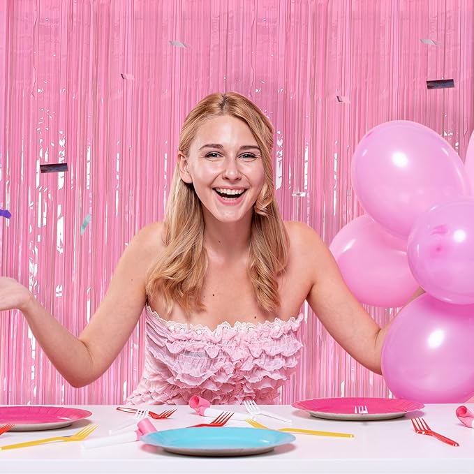 5 Pack Pink Tinsel Curtain Foil Fringe Birthday Graduation Party Decorations Photo Booth Streamer Backdrop