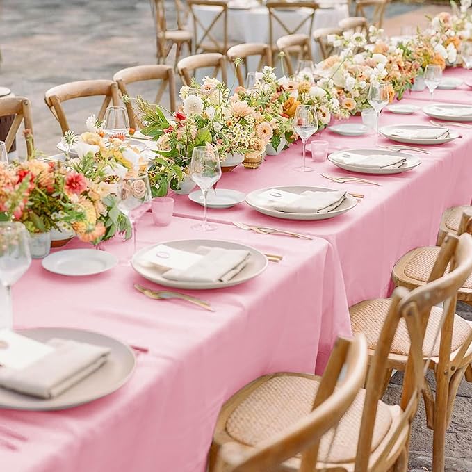 sancua 2 Pack Pink Tablecloth 60 x 102 Inch, Rectangle Table Cloth for 6 Feet Tables - Stain and Wrinkle Resistant Washable Polyester Table Cover for Dining Tables, Valentines Parties