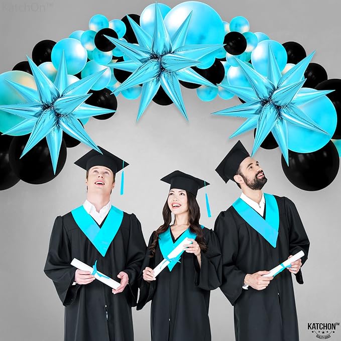KatchOn, Light Blue Star Cones, 26 Inch - Pack of 50, Turquoise Starburst Balloon for Winter Decorations, Baby Shower, Christmas, Unisex, Number of Pieces 62