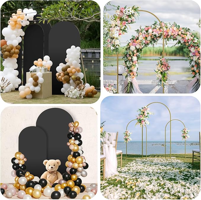 Arch Backdrop Stand and Cover Set, Metal Balloon Arch Backdrop 7.2ft, Gold Arched Stand Frame for Wedding, Parties,Birthday, Backdrop Decorations (Black,7.2ft)