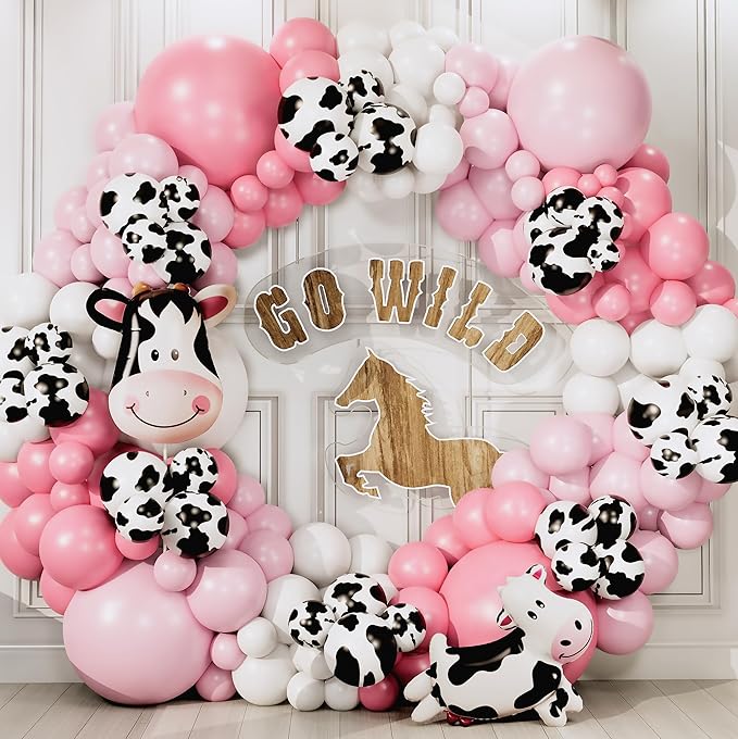 ALL-IN-1 Cow Balloon Arch Kit with BONUS Cows Balloons for Cow Party Decorations - Cowgirl Balloon Arch Kit for Cowgirl Baby Shower Decorations & Cows Birthday Party Decoration