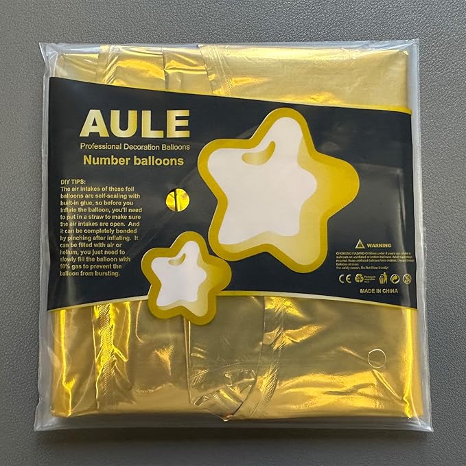 AULE 40 Inch Big Gold 3 Balloon Number Large Foil Helium Number Balloons 0-9 Jumbo Giant Happy 3rd Birthday Party Decorations for Boy or Girl Huge Mylar Anniversary Party Supplies