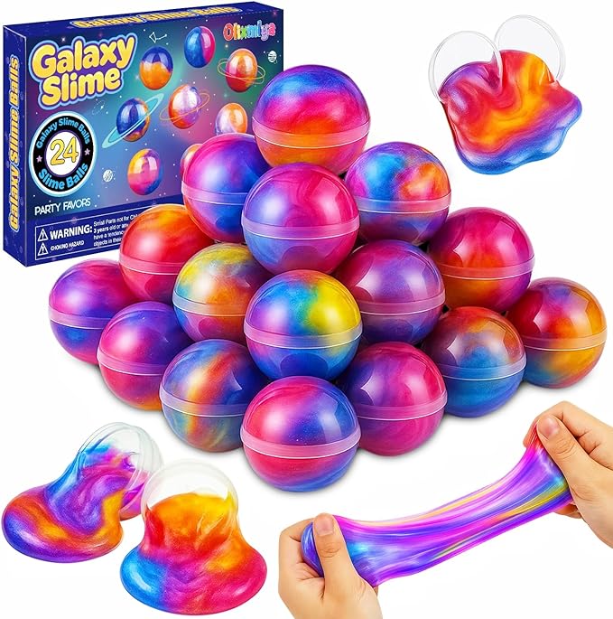 24 Pack Easter Galaxy Slime Party Favor, Galaxy Slime Balls Stress Relief Easter Hunt Filling Treats Classroom Easter Basket Stuffers Classroom Prize Gifts for Kid Teens Boy Girl