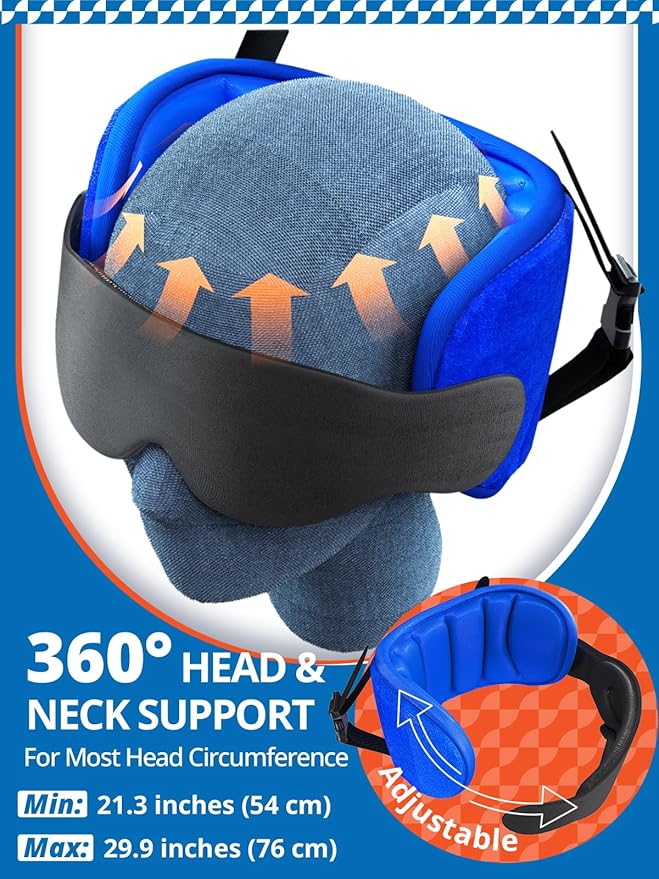 SARISUN Travel Pillows for Airplanes, Airplane Pillow with Purple Sleep Eye Mask, 360° Neck Support Headrest, Portable Airplane Travel Essentials, Airplane Head Strap for Long Flight, Stop Bobblehead