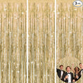 jijAcraft 3 Pack Champagne Gold Tinsel Foil Fringe Curtain, Light Gold Party Photo Backdrop for Bridal Showers Wedding Engagement Anniversary Birthday Graduation New Year’s Holidays Decorations