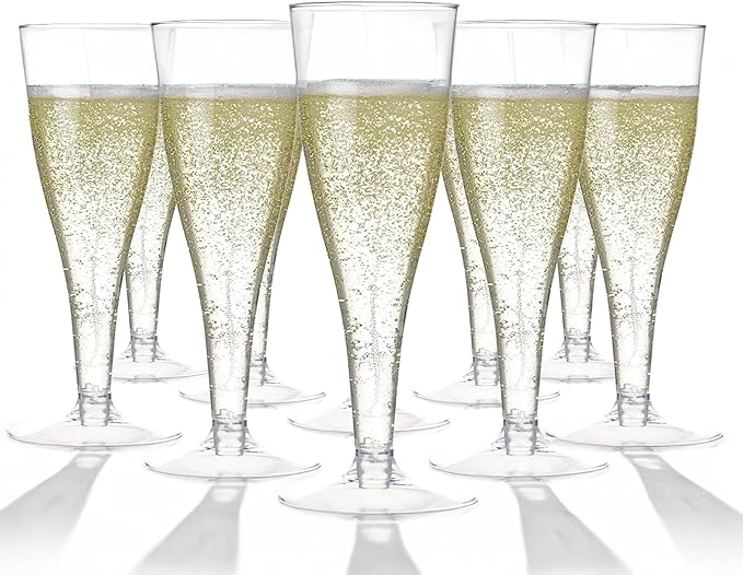 Prestee 100 Pack Clear Plastic Champagne Flutes - 4.5 oz Durable Disposable Champagne Glasses for Parties, Weddings, Toasting and Large Celebrations - Elegant Wine Glasses Stemware for Easy Cleanup