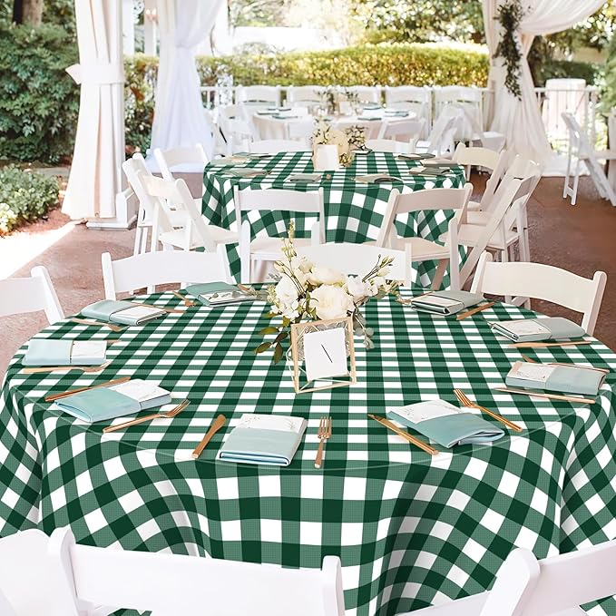 Mulbozy Dark Green Gingham Tablecloth 4 Pack, 54 x 108 Inch Plastic Table Cloth Disposable, Green and White Checkered Table Cover for Party Supplies