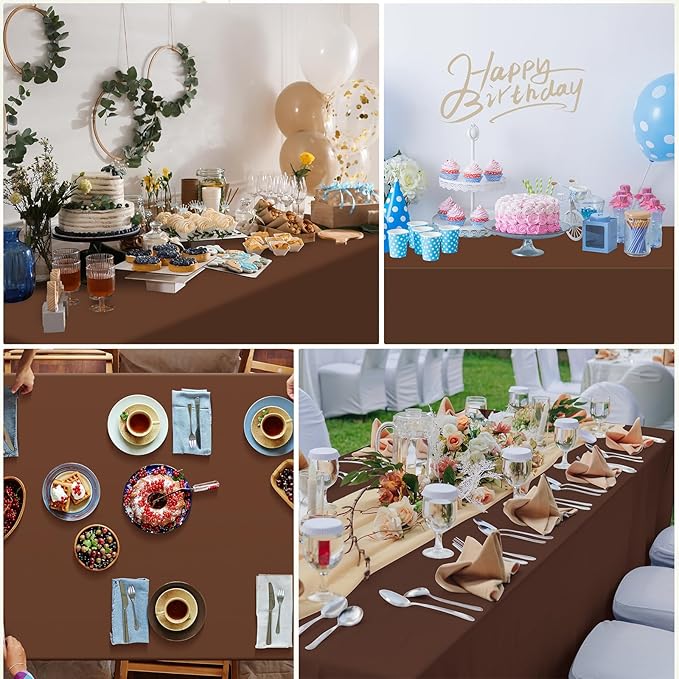 3Pcs Brown Plastic Tablecloths for Rectangle Tables,Disposable Chocolate Table Cloth,Waterproof Tan Table Cover for Fall Thanksgiving Harvest Birthdays Weddings Party Decorations,54 x 108 Inch