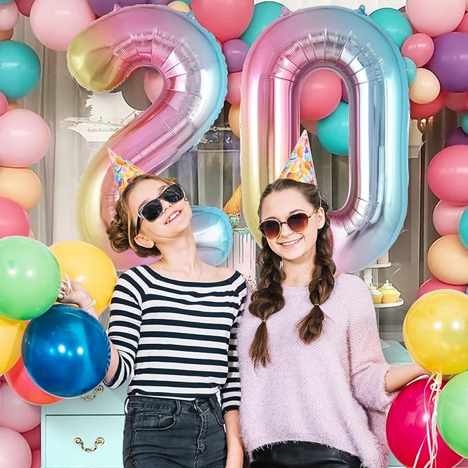 Rainbow Gradient Number 2 Balloon, 40 Inch Big Large Foil Number Balloons, Jumbo Mylar Number 2 Balloons for 2 Second Birthday Party Decorations Supplies Anniversary Celebration
