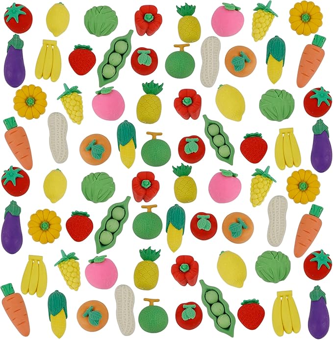 72 Pcs Assorted Fruit Pencil Erasers Toy Set, Mini Vegetable Puzzle Erasers Bulk, 3D Come Apart Gift for Kids Reward Party Favors (Fruit and Vegetable)