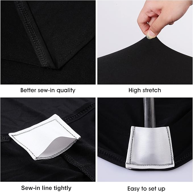 Table Covers for 8 Foot Tables, 6 Pack Black Washable and Wrinkle Resistant Stretch Tablecloths Rectangle 8ft for Events, Wedding, Banquets, Parties