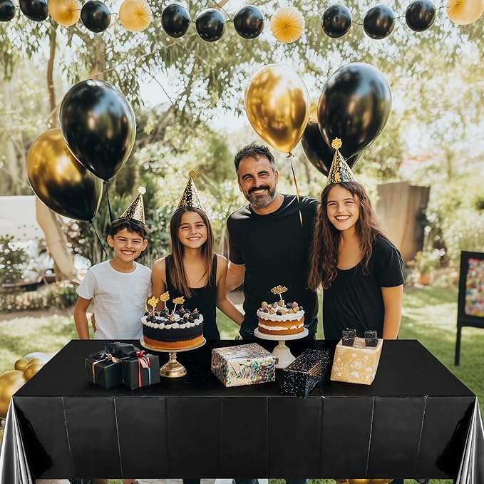 4pcs Black Foil Tablecloth 54 * 72inch Birthday Graduation Halloween Party Table Cloths Plastic Waterproof Disposable Table Cover for Halloween Neon Anniversary Party Supplies
