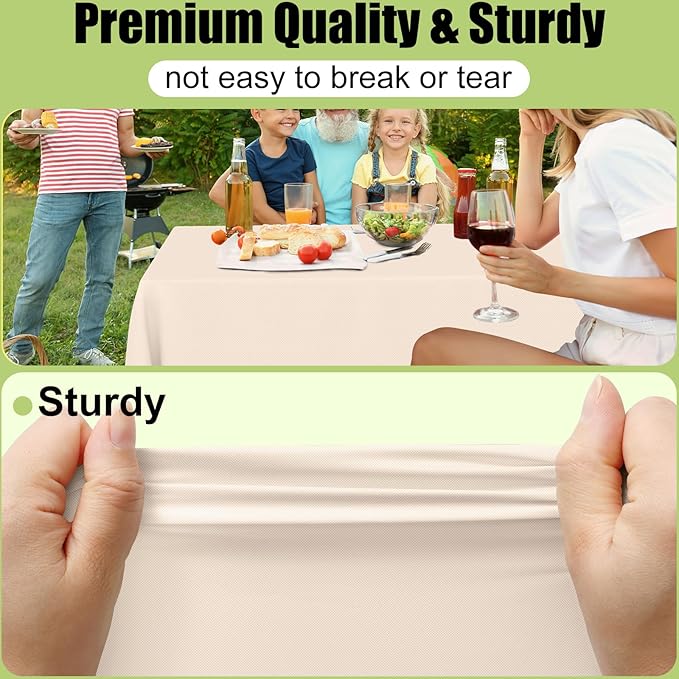Smiry Disposable Table Cloth - 6 Pack, 54 x 108 Inch Waterproof Rectangle Tablecloths for Parties, Decorative Plastic Table Cover, Leakproof & Sturdy, Ivory