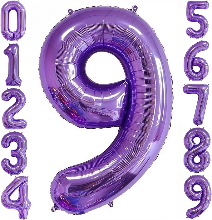 Purple 9 Balloon Number,40 Inch Number 9 Balloon Big Purple 9 Foil Mylar Helium Balloon for Birthday Party Decorations
