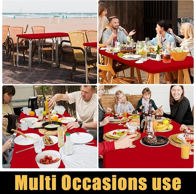 Smiry 2 Pack Rectangle Picnic Table Cloth, Waterproof Elastic Fitted Tablecloths, Washable Polyester Rectangular Patio Table Cover for Camping, Indoor and Outdoor (Red, 36"x96")