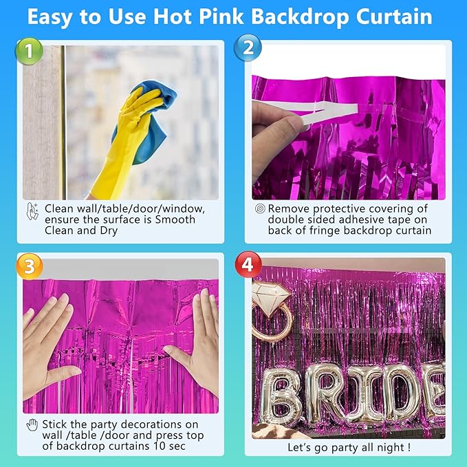 2 Pack Hot Pink Backdrop Party Decorations Tinsel Foil Fringe Curtain Backdrop Streamer Photo Booth for Wonmen Girl Pink Theme Princess Bachelorette Graduation Birthday Party Decorations