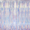 2 Pack Iridescent Foil Fringe Curtains, Holographic Tinsel Streamers Birthday Party Decorations, Fringe Backdrop for Kids Birthday, Baby Shower, Anniversary, Engagement Themes Party