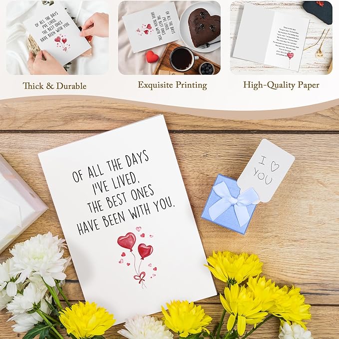 Qiliji Romantic Anniversary Card Gift for Husband Wife, Birthday Card Gift for Boyfriend Girlfriend, Love Cards for Men Women, Valentines Day Cards for Him Her, Of All The Days I've Lived