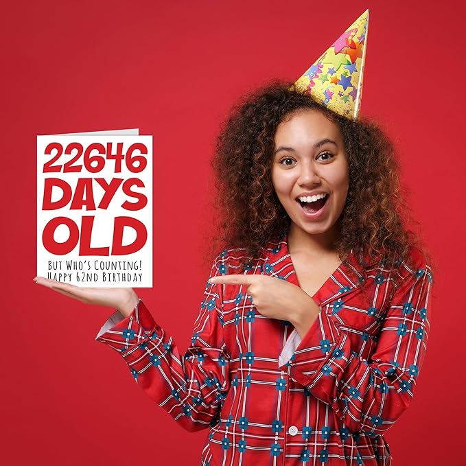 Stuff4 62nd Birthday Card for Men Women Him Her - 22646 Days Old - Funny Sixty-Two Sixty-Second Happy Birthday Card for Uncle Aunt Grandma Grandpa Mom Dad, A5 Humor Joke Greeting Cards