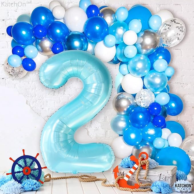 KatchOn Giant Light Blue Number 2 Balloon - 40 Inch | Light Blue 2 Balloon Number | Two Cool Birthday Party Decorations Boy | Light Blue 2nd Birthday Decorations for Boys
