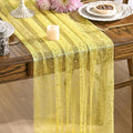 Artoid Mode Light Yellow Gold Gauze Table Runner 59x120 Inch 10FT, Glitter Metallic Foil Sheer Dining Wedding Anniversary Holiday Birthday Table Decor for Home Party