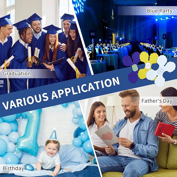 Blue Yellow Graduation Decorations 2026 - Blue White Streamers Garland Birthday Party Decor, 4-Leaf Clover Backdrop Paper Banners Streamer for Men Boy Fathers Day Party Decoration Supplies Garsellen